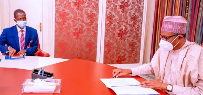 Breaking: Buhari in closed-door meeting with Malami, EFCC’s Bawa