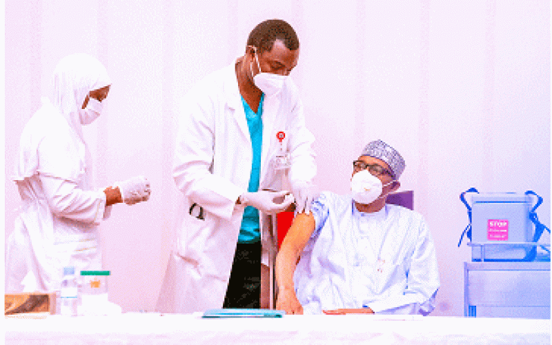 Photos of President Buhari, Vice President Osinbajo taking COVID-19 vaccine